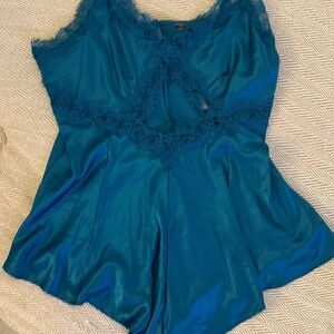 Victoria's Secret Teal Satin Lace Chemise